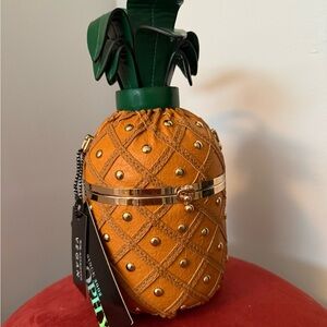 Vegan Pineapple Handbag with Gold Studs